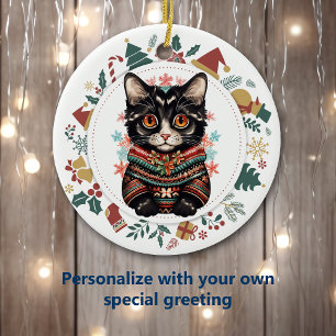 Décoration En Céramique Chat noir Boho en hiver Sweat Noël