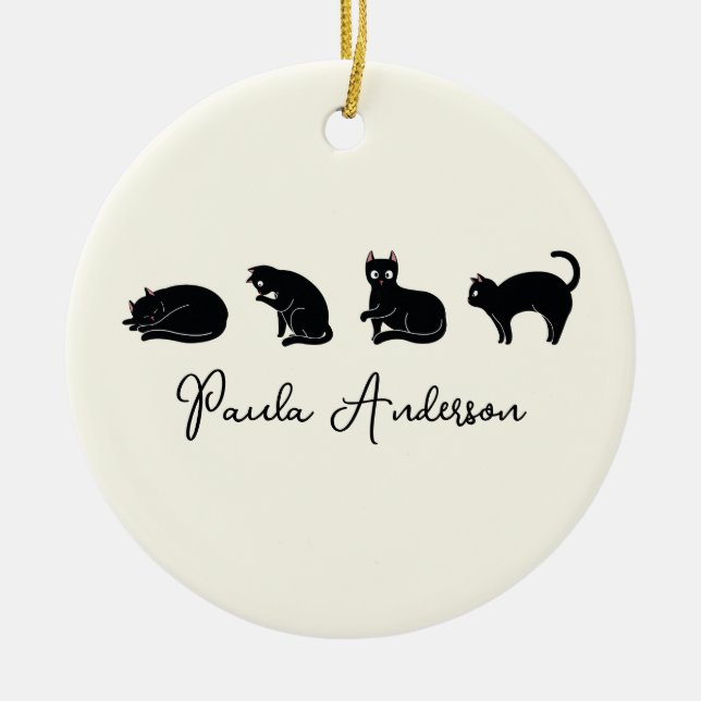 Décoration En Céramique Chat noir drôle mignon personnalisable (Devant)
