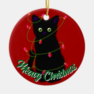 Décoration En Céramique Chat noir Meowy Noël rouge scintillant lumières