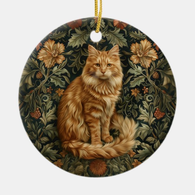Décoration En Céramique Chat Orange Floral Retro (Devant)