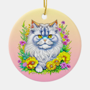 Décoration En Céramique Chat Persan dans les fleurs Noël personnalisé