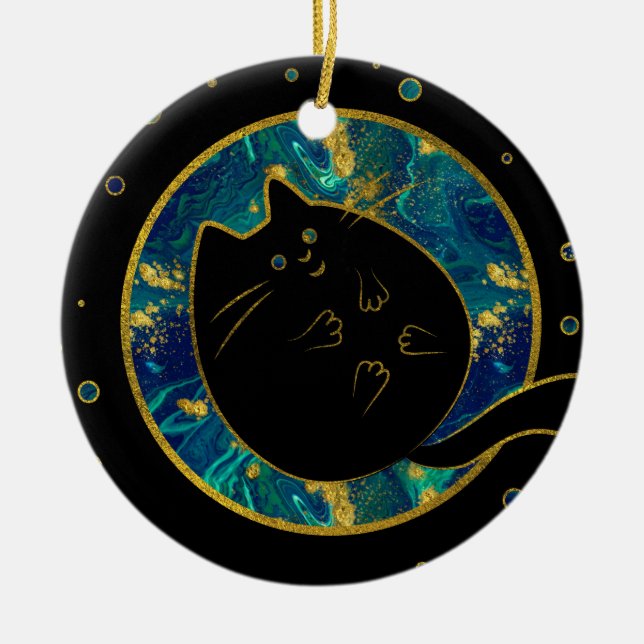 Décoration En Céramique Chat potelé noir drôle (Devant)