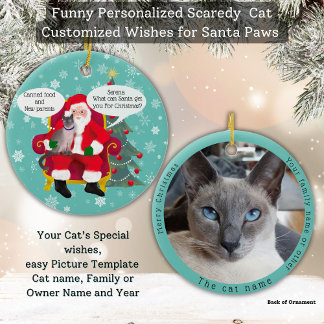 Décoration En Céramique Chat siamois amusant visite Père Noël avec un voeu