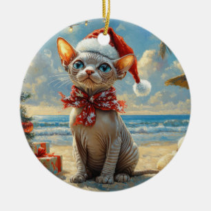 Décoration En Céramique Chat Sphynx Noël Vintage Plage