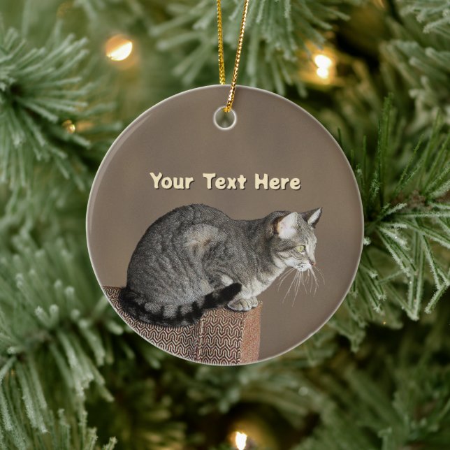 Décoration En Céramique Chat Tabby Gris Fumé (Arbre)