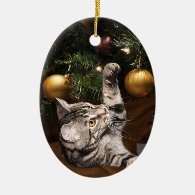 Décoration En Céramique Chat tigré et arbre de Noël (Devant)