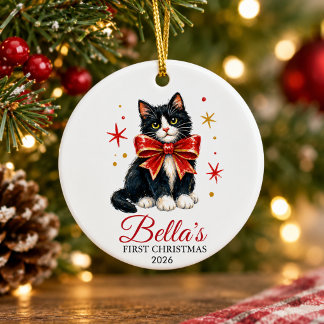 Décoration En Céramique chat tuxedo personnalisé pour le premier Noël