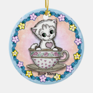 Décoration En Céramique Chaton en tasse