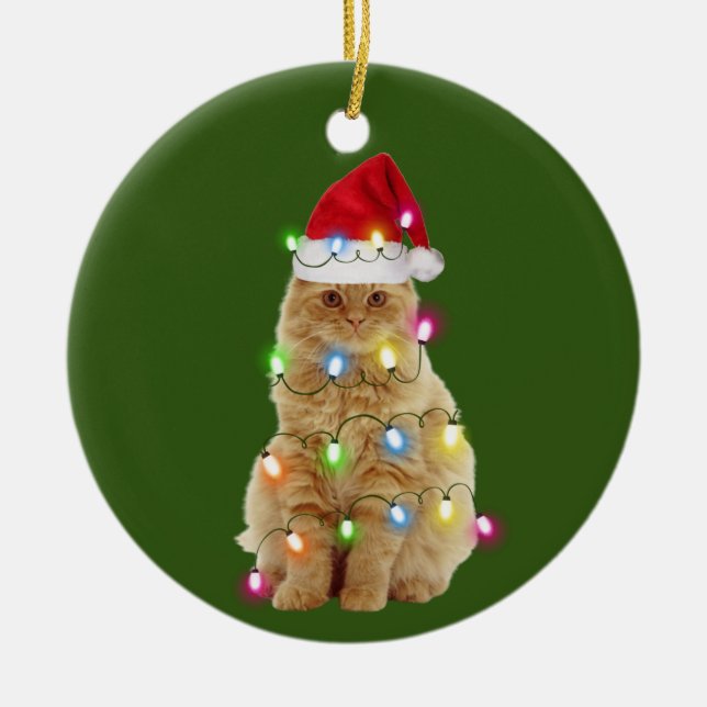 Décoration En Céramique Chats avec lumière Casquette Noël (Devant)