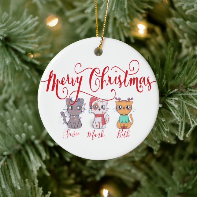 Décoration En Céramique Chats de Noël personnalisés (Arbre)