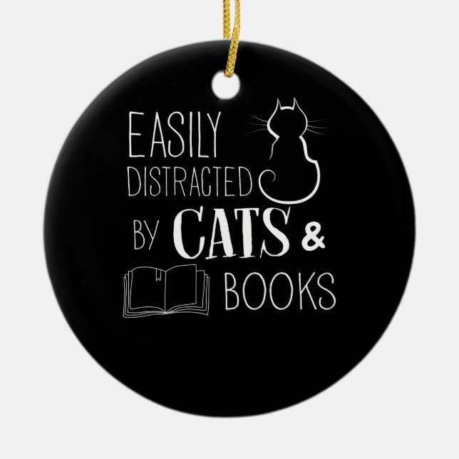 Décoration En Céramique Chats Et Livres Facilement Distraits (Devant)