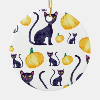 Décoration En Céramique Chats Noirs Halloween Et Design Citrouille Orange