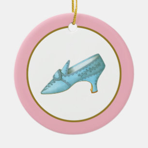 Décoration En Céramique Chaussure bleue avec bordure rose et or