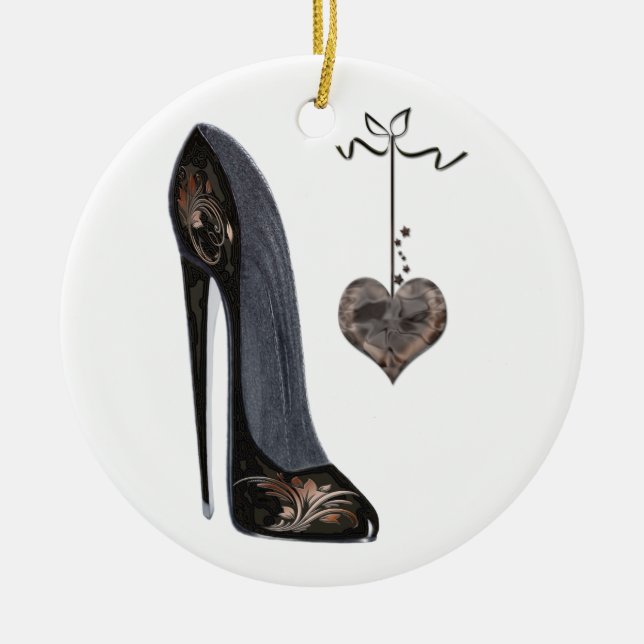 Décoration En Céramique Chaussure et coeur stylets noirs (Devant)