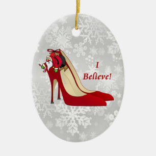 Décoration En Céramique Chaussures à talon rouge / Père Noël Elf / Je croi