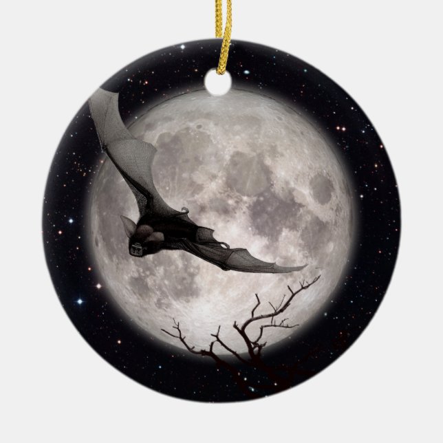 Décoration En Céramique Chauve-souris, Pleine lune, Gothique Traditionnel, (Devant)