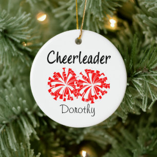 Décoration En Céramique Cheerleader avec Pom-Poms Rouges et Blancs