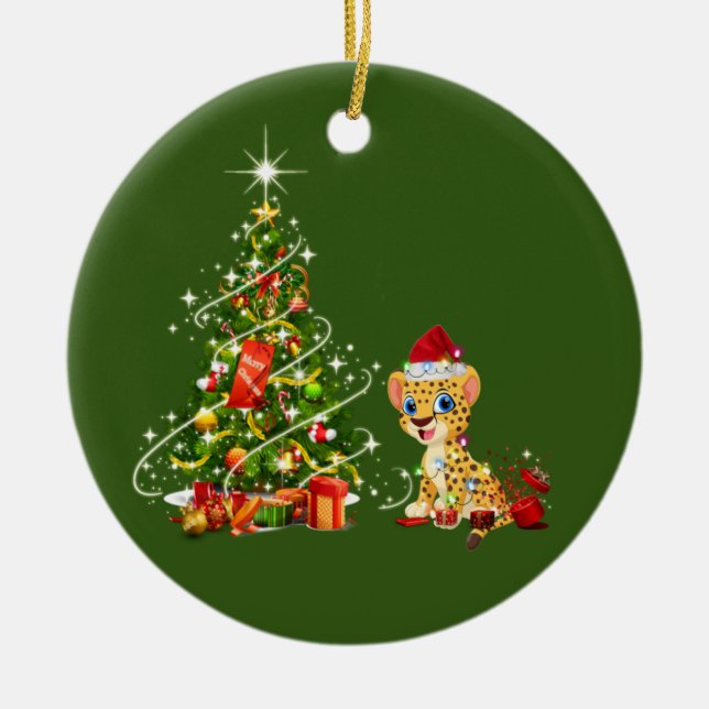 Décoration En Céramique Cheetah Avec Casquette Scaft Noël (Devant)