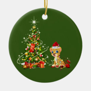 Décoration En Céramique Cheetah avec Scafe Casquette Noël
