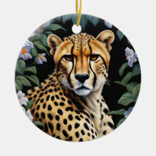 Décoration En Céramique Cheetah et fleurs