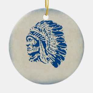 Décoration En Céramique Chef indien de silhouette bleue d'ornement de Noël
