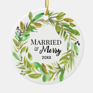 Décoration En Céramique Chemise d'aquarelle photo Mariée et Joyeuse