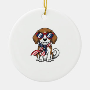Décoration En Céramique Chemise lunettes de soleil chien Beagle patriotiqu