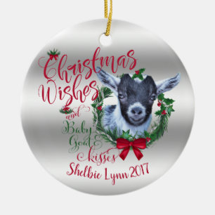 Décoration En Céramique CHÈQUE voeux de Noël Bébé Chèvre Baisers Pygmée
