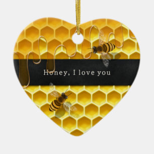 Décoration En Céramique "Chérie, je t'aime" Bees & Honeycomb Coeur personn