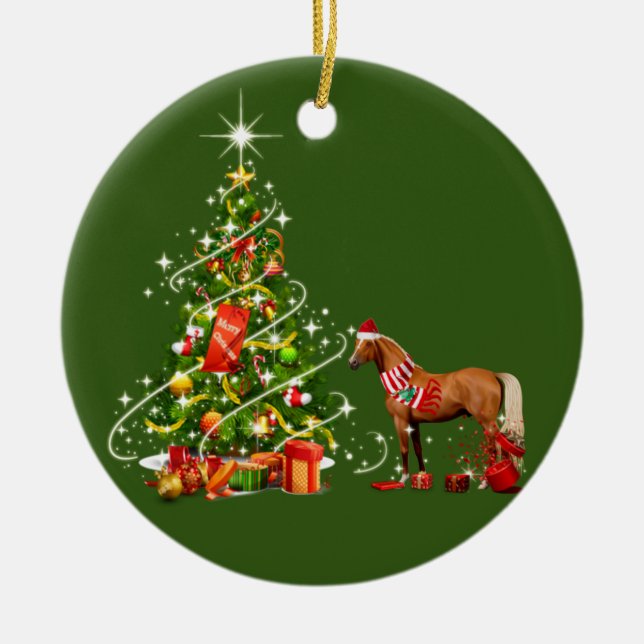 Décoration En Céramique Cheval Avec Scafés Casquettes Noël (Devant)