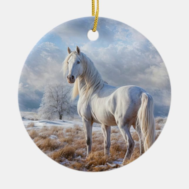 Décoration En Céramique Cheval blanc en Noël neige (Devant)