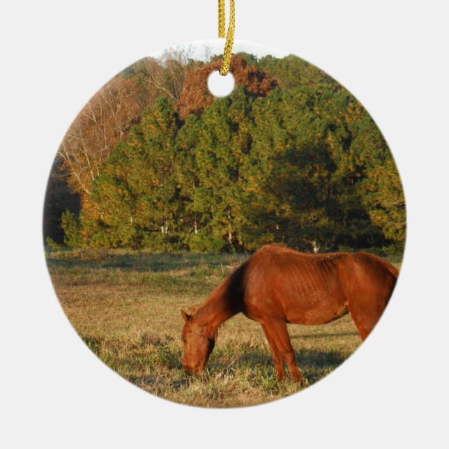 Décoration En Céramique Cheval Brown aux pins (Devant)