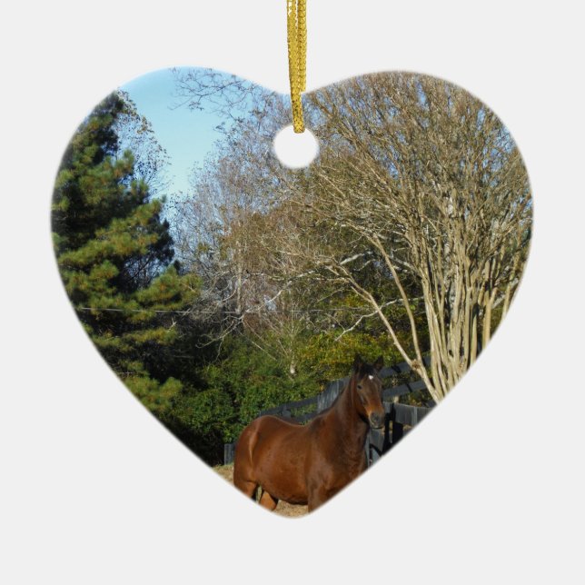 Décoration En Céramique Cheval Brown contre une clôture (Devant)