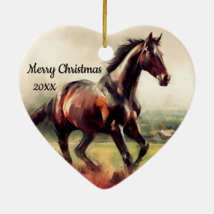 Décoration En Céramique Cheval Brown de Noël Daté