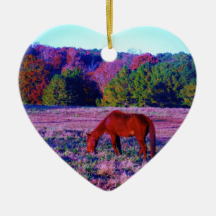 Décoration En Céramique Cheval Brown en Grass violet