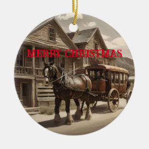 Décoration En Céramique Cheval Clydesdale tirant stagecoach