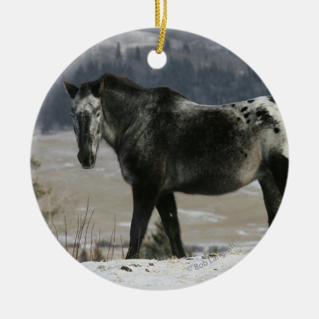 Décoration En Céramique Cheval d'Appaloosa dans la neige (Devant)