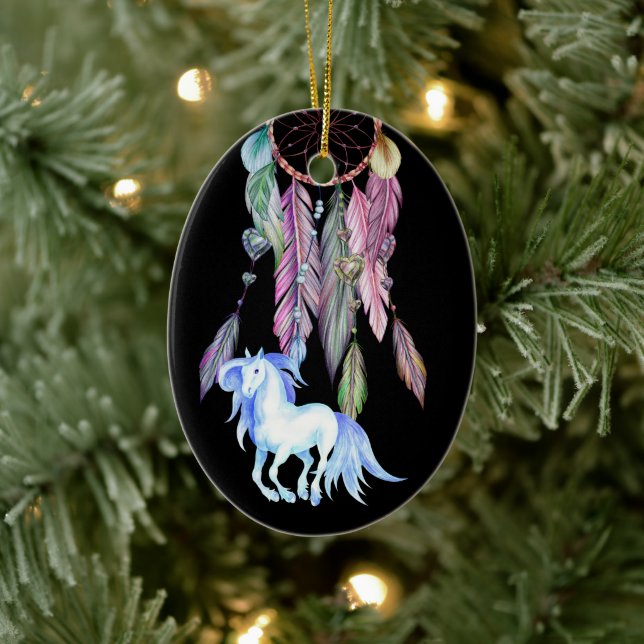 Décoration En Céramique Cheval, Dreamcatcher, Rêves et Voeux personnalisés (Arbre)