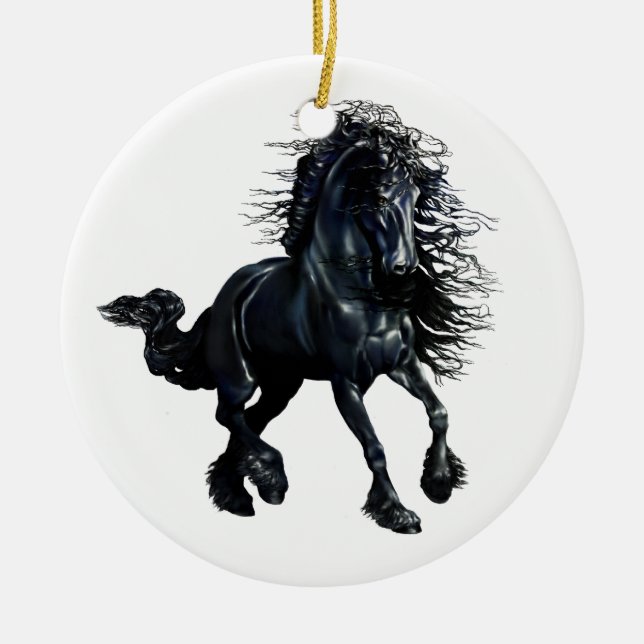 Décoration En Céramique Cheval frison, beauté noire d'étalon (Devant)