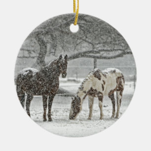 Décoration En Céramique cheval hiver neige ferme ranch animaux neigeux gel