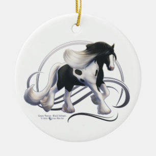 Décoration En Céramique Cheval noir Tobiano Gypsy Vanner