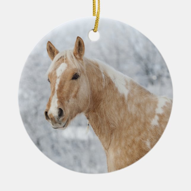 Décoration En Céramique Cheval Palomino dans la neige (Devant)