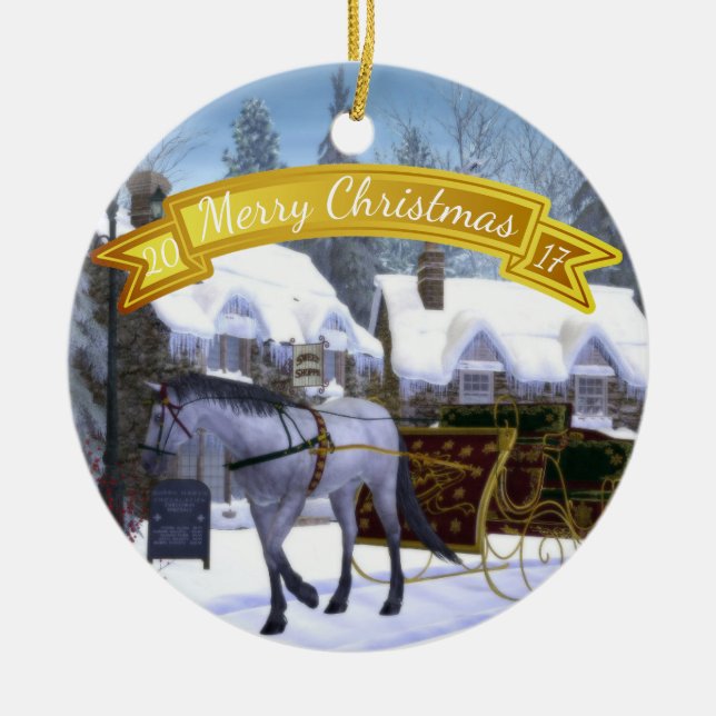 Décoration En Céramique Cheval personnalisé et Sleigh de Noël (Devant)