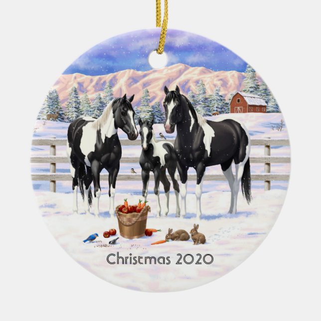 Décoration En Céramique Cheval Pinto Quarter Noir Chevaux Paint Chevaux Da (Devant)