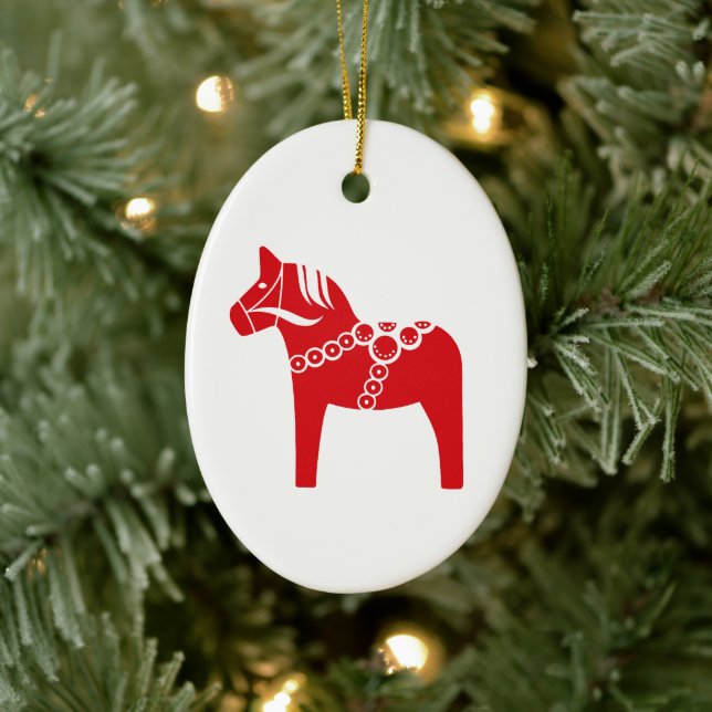 Décoration En Céramique Cheval Suédois Rouge (Arbre)