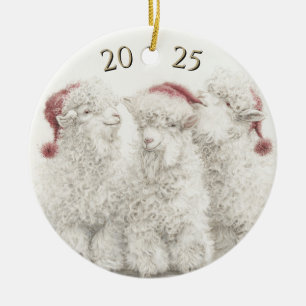 Décoration En Céramique Chèvre angora datée Trio Chapeau de Père Noël Noël