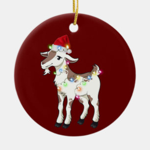 Décoration En Céramique Chèvre avec lumière Casquette Noël