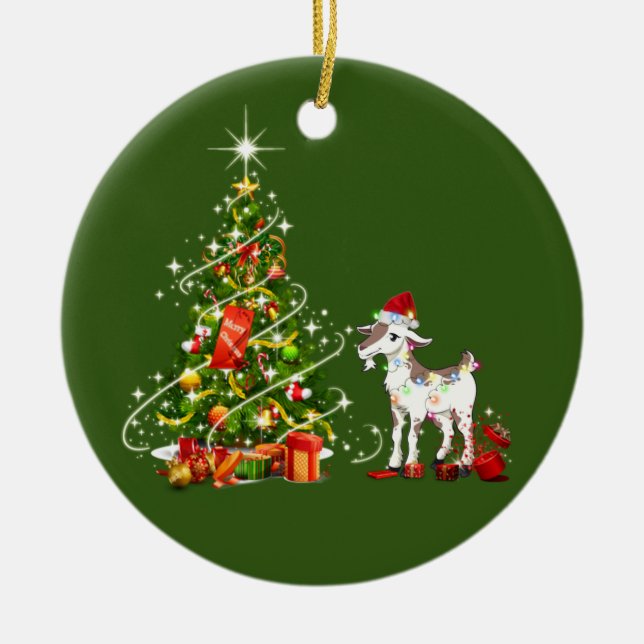 Décoration En Céramique Chèvre avec lumières Casquettes Noël (Devant)