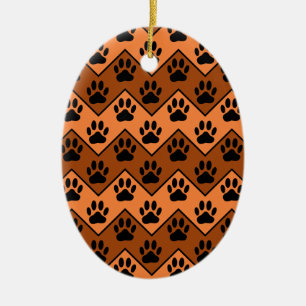 Décoration En Céramique Chevron Orange Brown Avec Motif Paw Chien