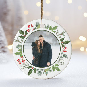 Décoration En Céramique Chic Green Holly Christmas Wreath 2 Side Photo